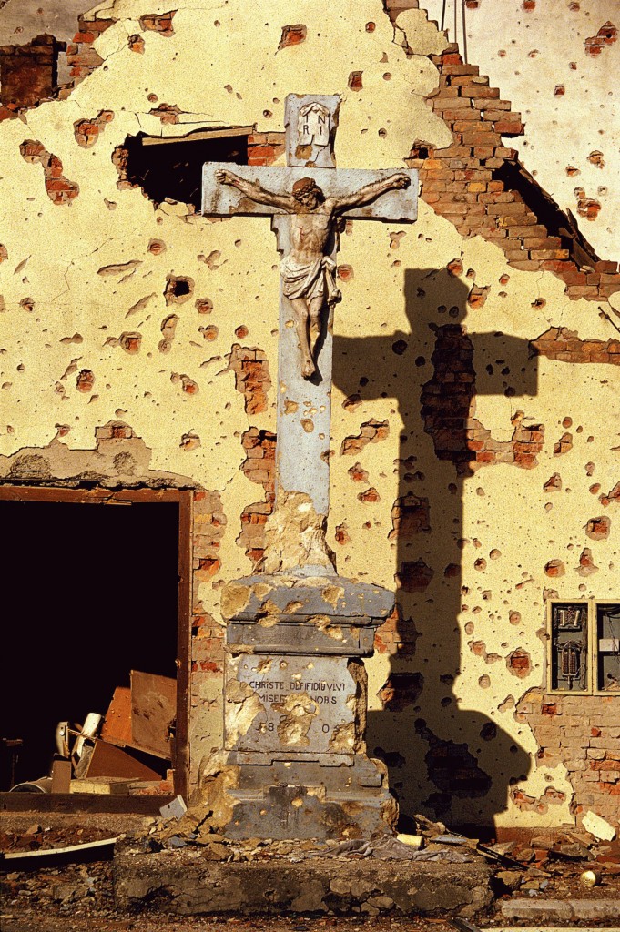 Violence and Destruction - A destroyed Roman Catholic cross in Vukovar, Croatia, Nov. 25, 1991. Vukovar was under siege for three months by Serbian forces and was completely destroyed., Image: 116177945, License: Rights-managed, Restrictions: Content available for editorial use, pre-approval required for all other uses. This content not available to be downloaded through Quick Pic Not available for license and invoicing to customers located in the Czech Republic. Not available for license and invoicing to customers located in the Netherlands. Not available for license and invoicing to customers located in India. Not available for license and invoicing to customers located in Italy. Not available for license and invoicing to customers located in Finland., Model Release: no, Credit line: Profimedia, Corbis VII